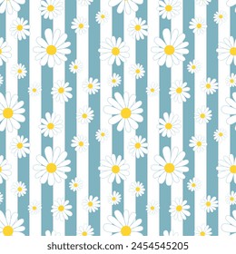 Daisy flower seamless on editable background illustration. Pretty floral pattern for print. Flat design vector. Spring and summer seamless. Flowers seamless design. Cute floral print.