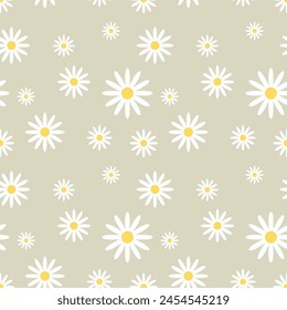 Daisy flower seamless on editable background illustration. Pretty floral pattern for print. Flat design vector. Spring and summer seamless. Flowers seamless design. Cute floral print.