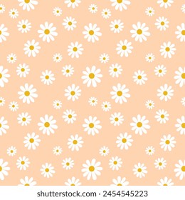 Daisy flower seamless on editable background illustration. Pretty floral pattern for print. Flat design vector. Spring and summer seamless. Flowers seamless design. Cute floral print.