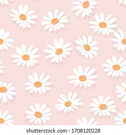 Daisy flower seamless on pink background vector illustration. Beautiful floral pattern.