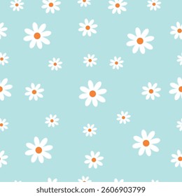 Daisy flower Seamless pattern. Cute floral print background vector illustration.