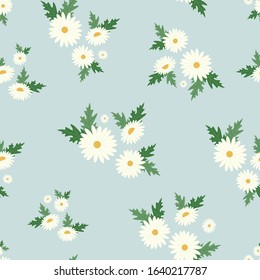 Daisy flower seamless pattern with light blue background