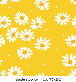 Daisy flower seamless pattern on yellow background vector illustration. 