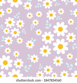 Daisy Flower Seamless Pattern On Purple Stock Vector (Royalty Free ...