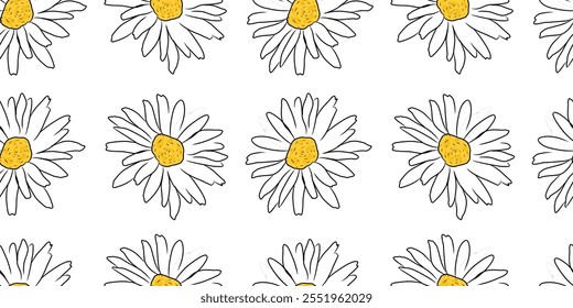 Daisy Flower Seamless Pattern on white background. Floral Background for textile, wallpaper, fabric, or wrapping