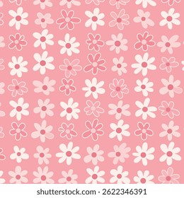 Daisy flower seamless pattern on blue background. Ditsy floral print with tiny chamomile great for fashion fabric, home decor textile and wallpaper. Vector