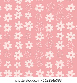 Daisy flower seamless pattern on blue background. Ditsy floral print with tiny chamomile great for fashion fabric, home decor textile and wallpaper. Vector