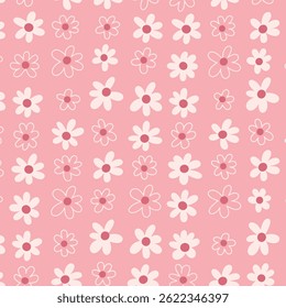 Daisy flower seamless pattern on blue background. Ditsy floral print with tiny chamomile great for fashion fabric, home decor textile and wallpaper. Vector