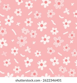 Daisy flower seamless pattern on blue background. Ditsy floral print with tiny chamomile great for fashion fabric, home decor textile and wallpaper. Vector
