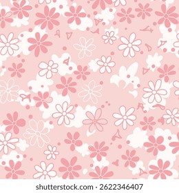 Daisy flower seamless pattern on blue background. Ditsy floral print with tiny chamomile great for fashion fabric, home decor textile and wallpaper. Vector