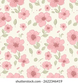 Daisy flower seamless pattern on blue background. Ditsy floral print with tiny chamomile great for fashion fabric, home decor textile and wallpaper. Vector