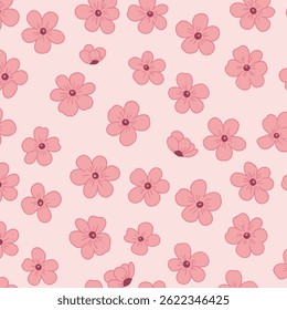 Daisy flower seamless pattern on blue background. Ditsy floral print with tiny chamomile great for fashion fabric, home decor textile and wallpaper. Vector