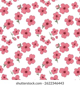 Daisy flower seamless pattern on blue background. Ditsy floral print with tiny chamomile great for fashion fabric, home decor textile and wallpaper. Vector