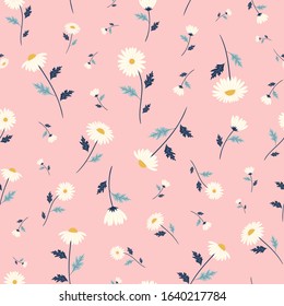 Daisy flower seamless pattern with pink background