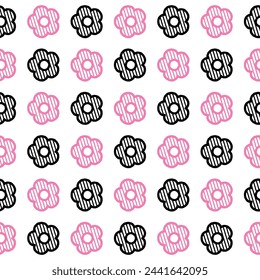 Flor de margarita sin patrón. Flor rosa y negra sobre fondo blanco. Imágenes de ilustración plana