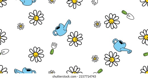 daisy flower seamless pattern plant vector leaves garden forest water can repeat wallpaper tile background gift wrapping paper doodle illustration scarf isolated