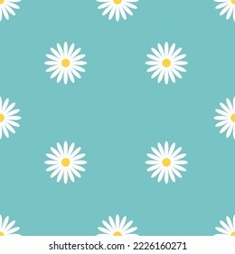 Daisy flower Seamless Pattern White chamomile icon. Cute plant collection. Growing concept. Wrapping paper textile template. Green background. Vector illustration