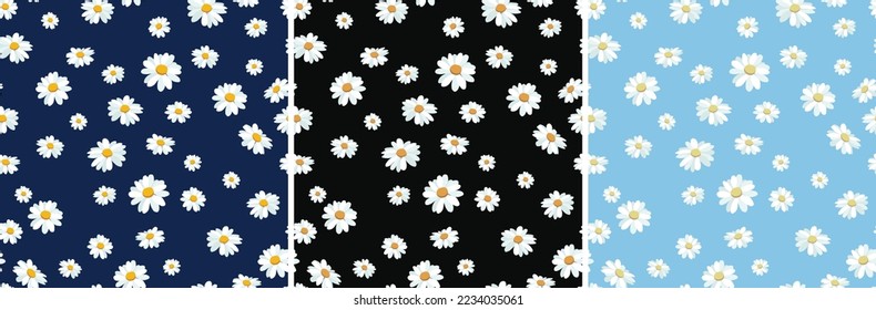 Daisy flower seamless repeat pattern. beautiful white wildflower texture vector illustration with shadows on blue background editable for print fabric textile wallpaper background card
paper 