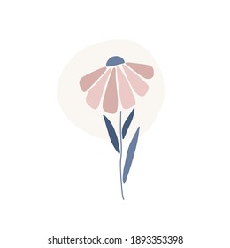 Daisy flower silhouette. Marguerite wildflower. Flat vector illustration isolated white background. Scandinavian style. Chamomile botanical print, modern design element, clipart.