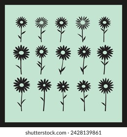 Daisy flower silhouette set Clipart on a hex color background