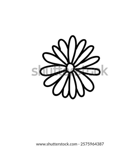 Daisy Flower in simple Doodle style. Hand drawn Black chamomile outline Vector Icon isolated on white background. For product packaging, logos, floral designs.