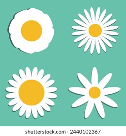 Daisy flower simple element icon with blue background.