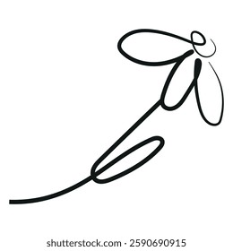 daisy flower simple icon with stems in line art style drawn with original outline, for logos, designs or ornaments