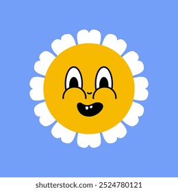 Cara sonriente de la flor de margarita, emoji lindo del girasol para diversas emociones, grande para añadir alegría a sus diseños