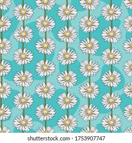 Daisy Flower in a String Vector Seamless Pattern