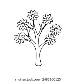Daisy flower tree vector line art