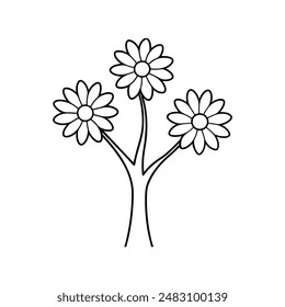 Daisy flower tree Vector line art
