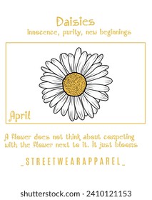 Daisy flower vector design in typographic style, design for t-shirts, hoodies and others