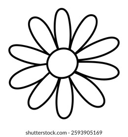 Daisy flower vector illustration. Hand-drawn chamomile blossom in doodle style. Black line art isolated on white background.
