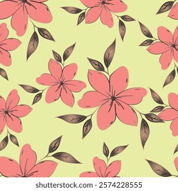 Daisy flower vector illustration in seamless pattern. Watercolor artwork design