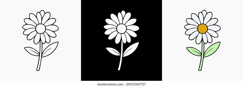 Daisy Flower vector on white isolated background. beautiful botanical illustration. Decorative floral silhouette.