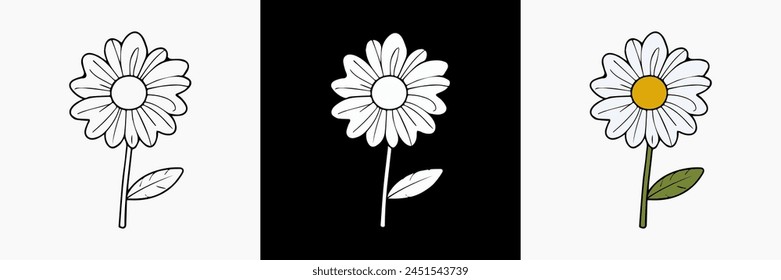 Daisy Flower vector on white isolated background. beautiful botanical illustration. Decorative floral silhouette.