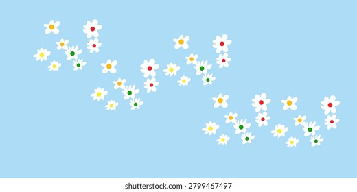 Daisy flower vector pattern illusration floral on bkue sky background. Beautiful and cute girly theme