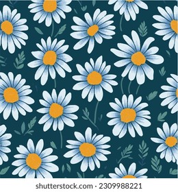 Daisy flower vector pattern illustration floral background. Chamomile pattern.

