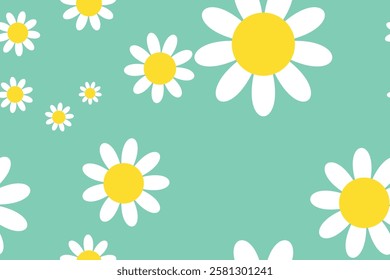 Daisy flower vector pattern illustration White floral Green background