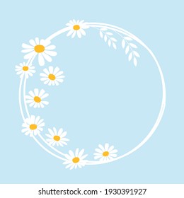 Daisy flower wreath with leaves on white background vector.