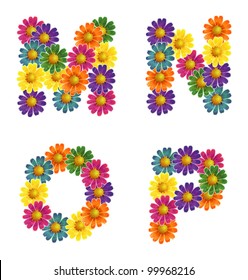 Daisy flowers Alphabet letters M-P - vector eps 8