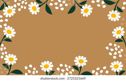 Borde de fondo de flores de margarita. Vector de Anuncio de flores silvestres con espacios de copia.