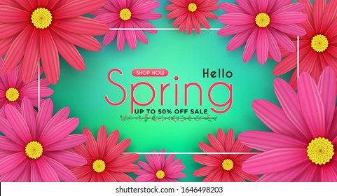 季節の春にはデイジーの花が咲き 美しくカラフルな花 また ショッピング割引のプロモーションやフレームチラシ ウェブバナーなど イラストや背景に使用されます のベクター画像素材 ロイヤリティフリー