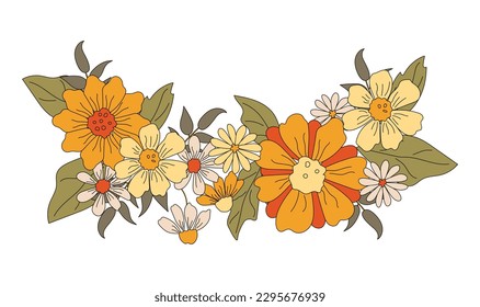 Frontera de flores de margarita. Ilustración vectorial aislada en fondo blanco. Elemento de diseño de estilo plano para afiche, pancarta, invitación a fiestas, concepto de verano.