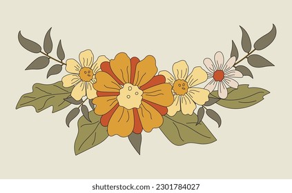 Daisy flowers border. Vector illustration isolated on background. Flat style design element for poster, banner, party invitation, summer concept.