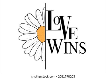 daisy flowers half love wins text vector