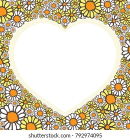 Daisy flowers heart frame vector design.