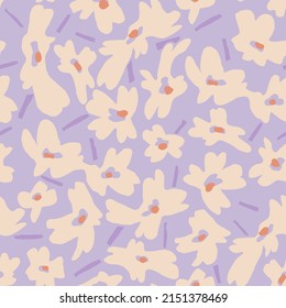 Daisy flowers meadow seamless pattern in vector in trendy very peri color palette.