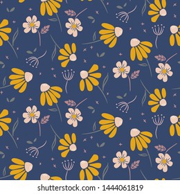 Daisy flowers modern pattern seamless vector texture.