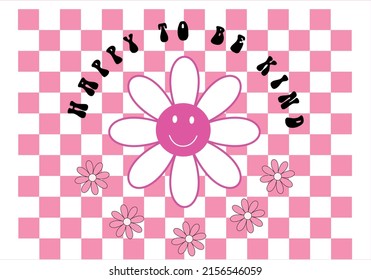 daisy flowers on checkers pattern vector design